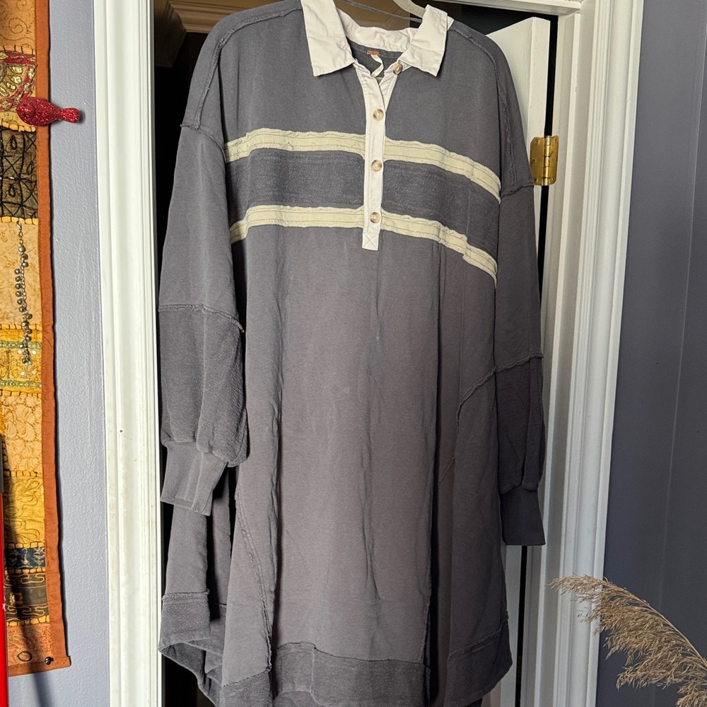 Free People Gray and Cream Buttoned Top/dress